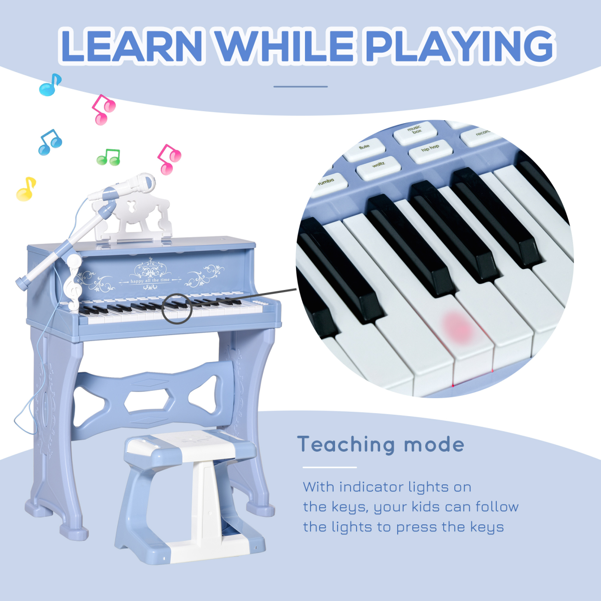 37-Key Baby Piano with Microphone & Stool – Educational Musical Toy