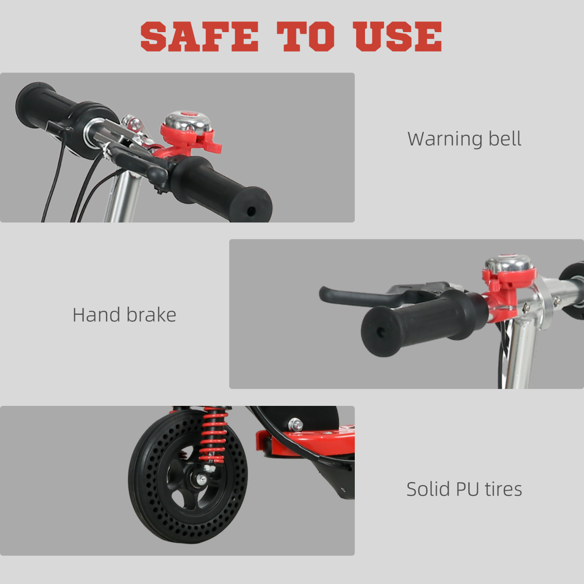Folding Electric Scooter with Warning Bell, for Ages 4-14 Years, Red