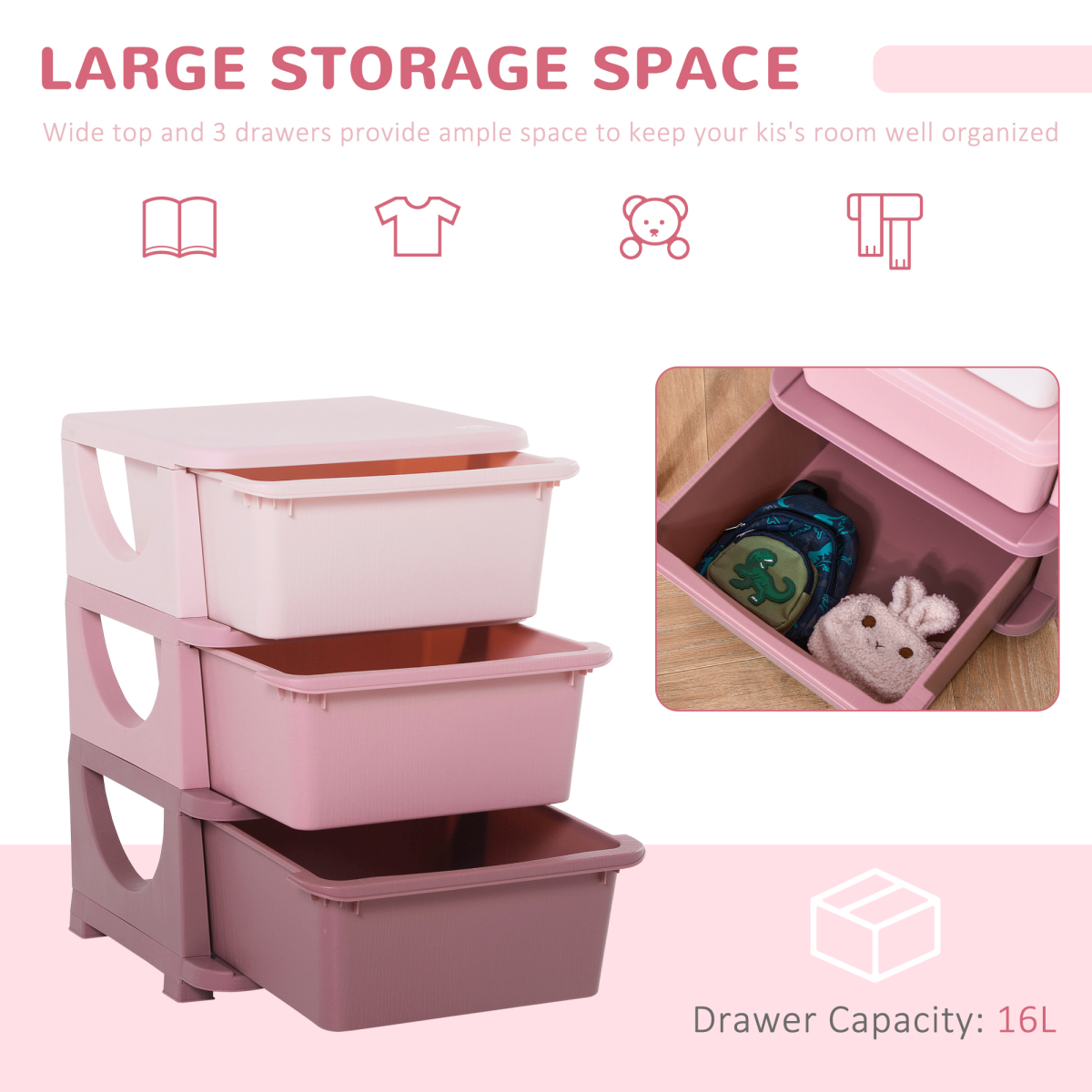 3-Drawer Plastic Storage Unit for Kids’ Rooms