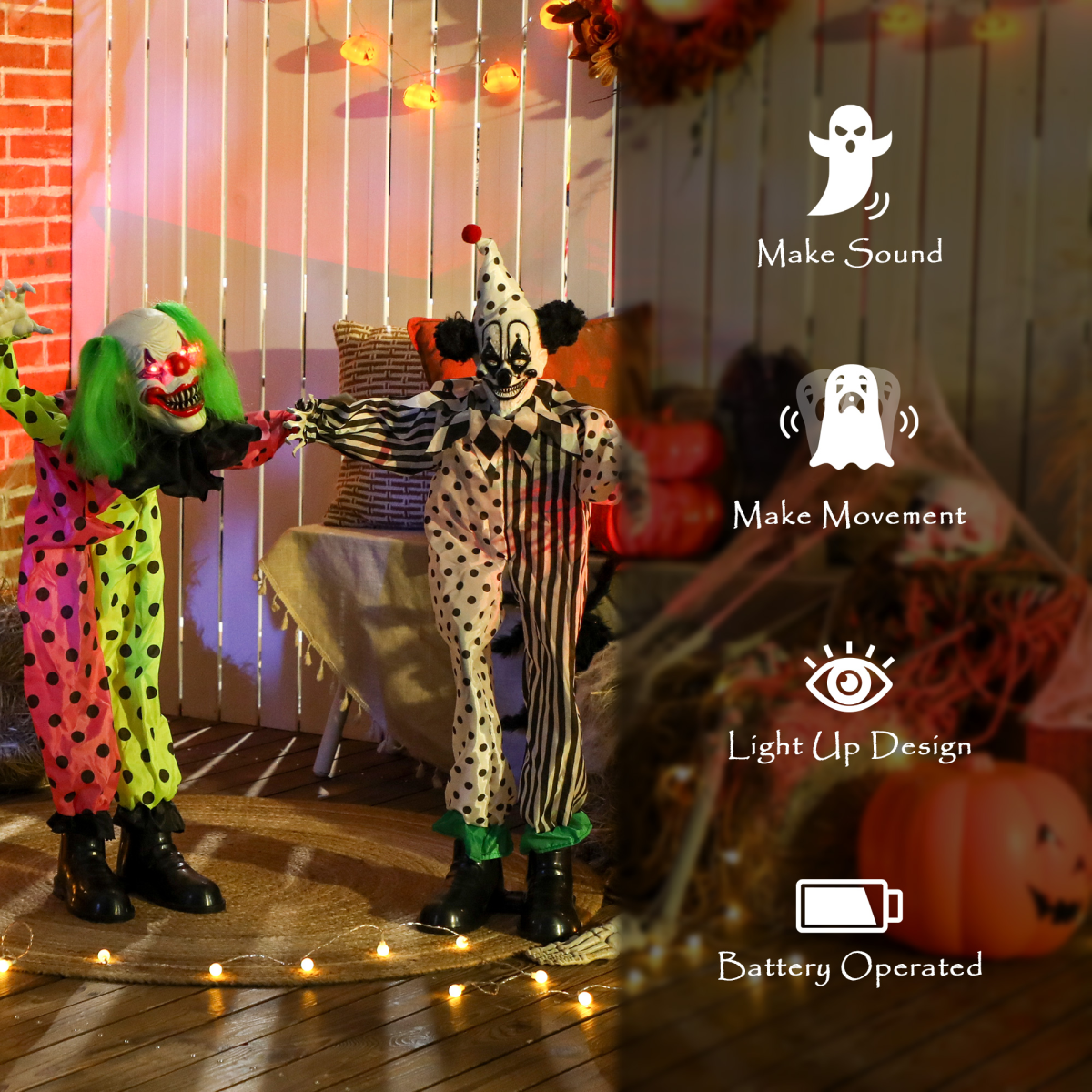 180cm Stacked Creepy Clowns with Sound, Lights & Motion – Halloween Decoration