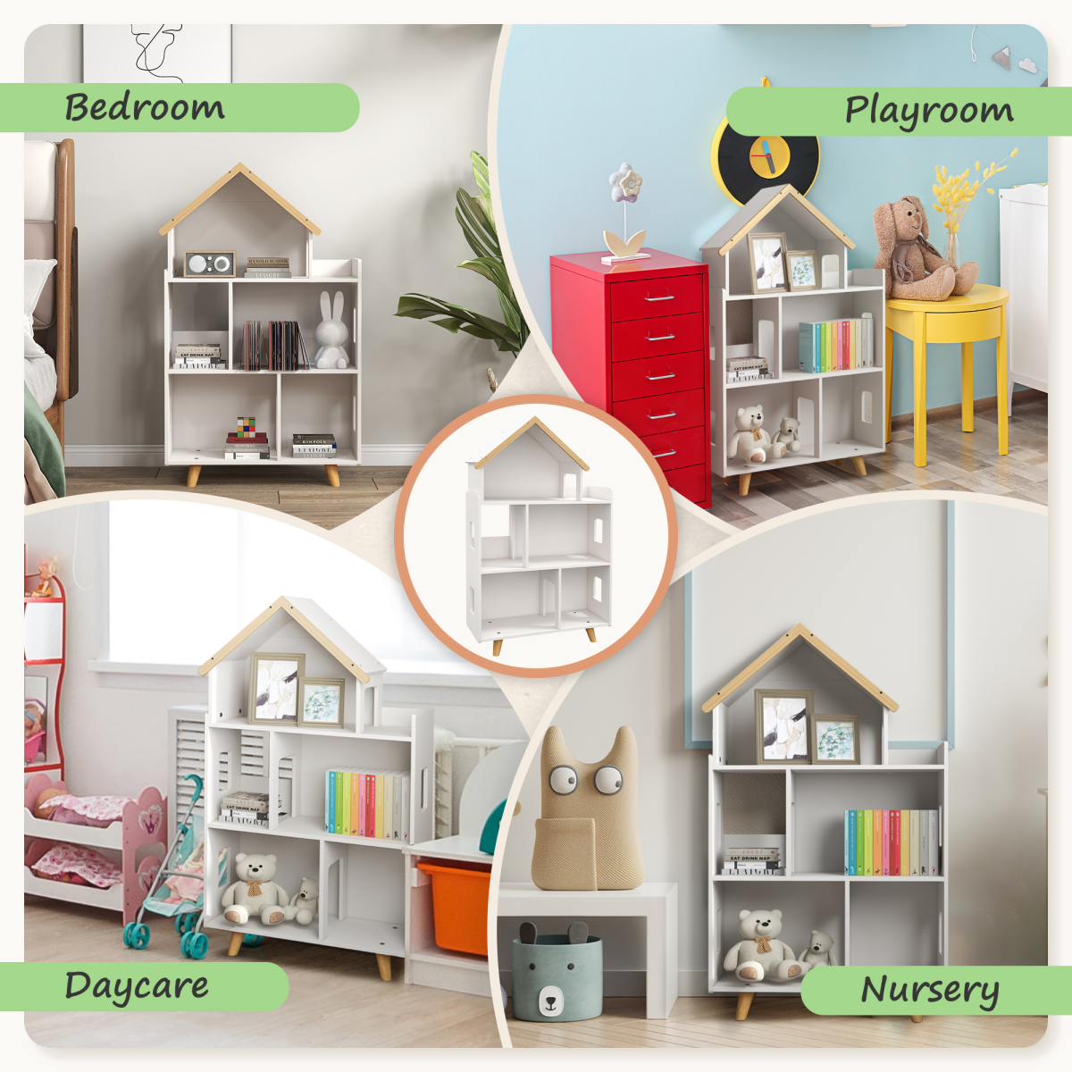 Kids 3-Tier Storage Shelf with Wooden Feet – White (Ages 3–6)