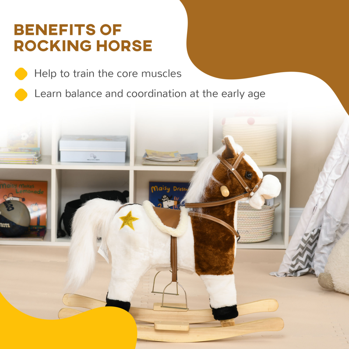 Cowboy Rocking Horse with Sounds – Brown (Ages 3–6)