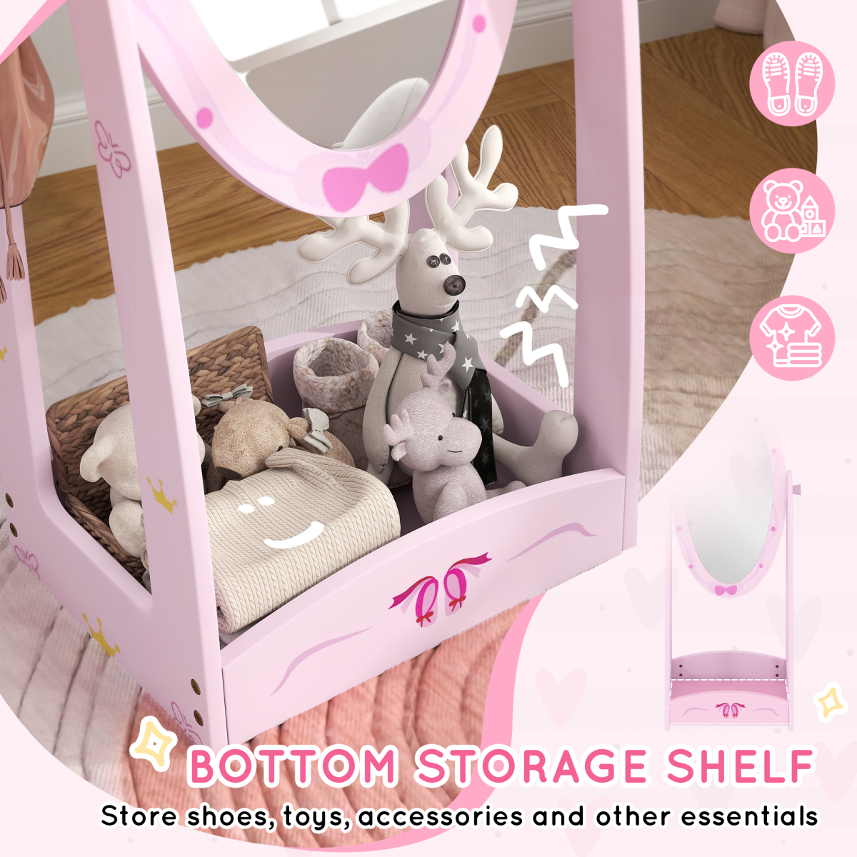 Adorable 360-Degree Rotatable Mirror with Storage for Children's Room