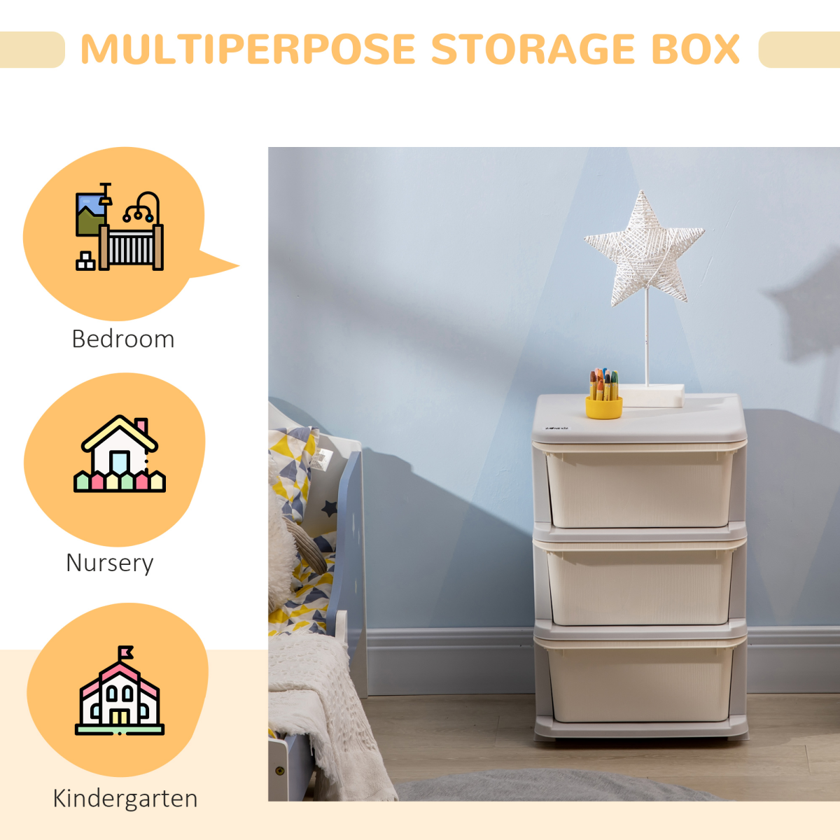 Kids’ 3-Drawer Plastic Storage Unit