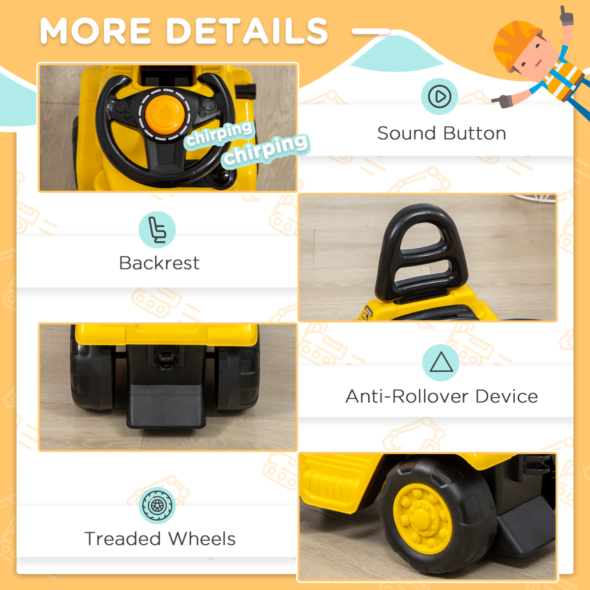 Kids Ride-On Forklift Tractor with Lever, Sounds & Storage – Ages 3–4