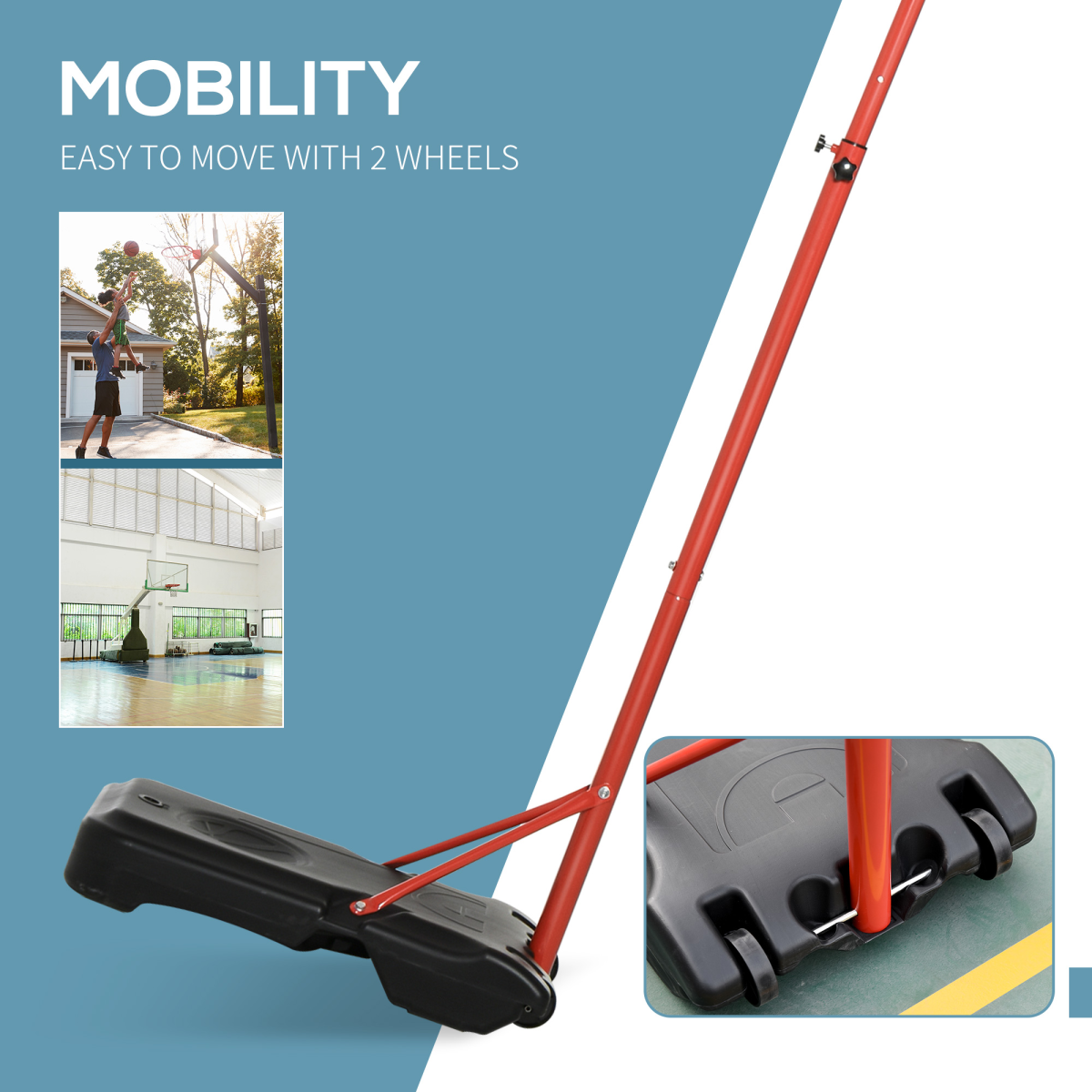 200-250cm Adjustable Basketball Hoop Backboard  w/ Wheels For Kids