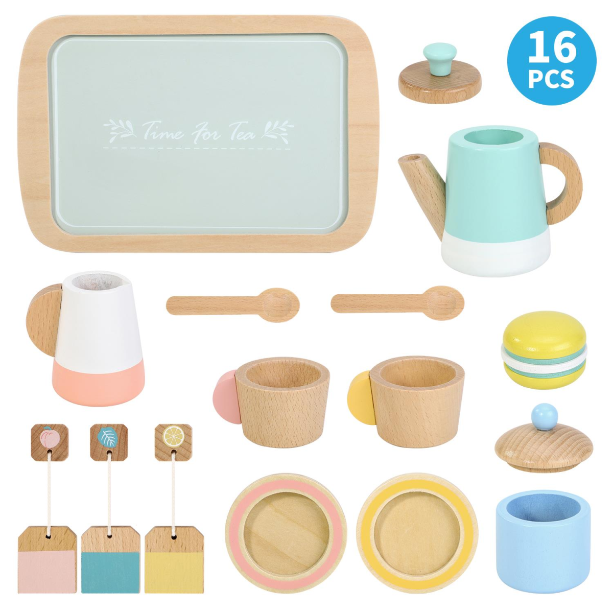 SOKA Wooden Pretend Play Tea Set – 16 Pieces