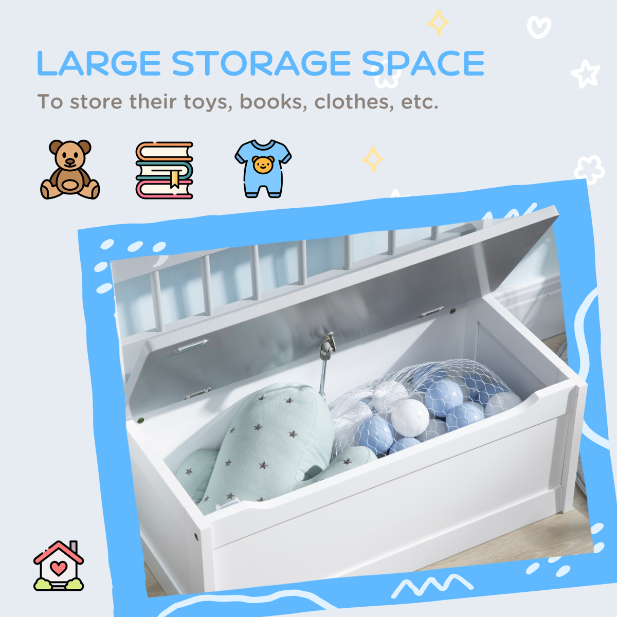 2-in-1 Kids Toy Chest with Seat & Backrest – MDF & Pine Wood