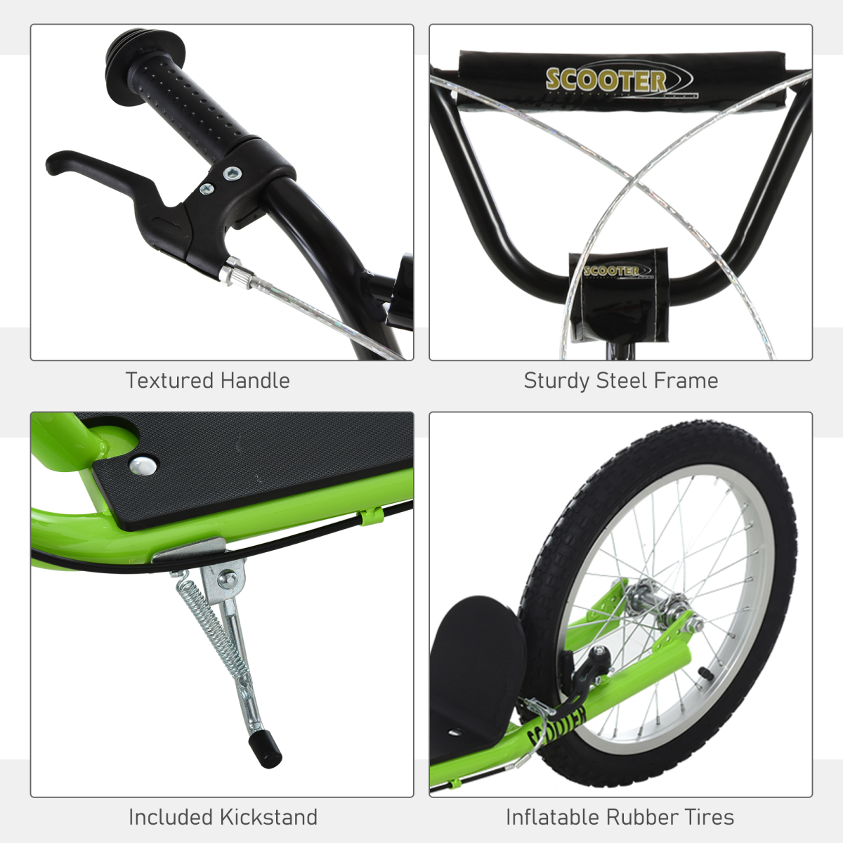 Kids Kick Scooter Adjustable Handlebar Inflatable Wheels Green (90-96cm)