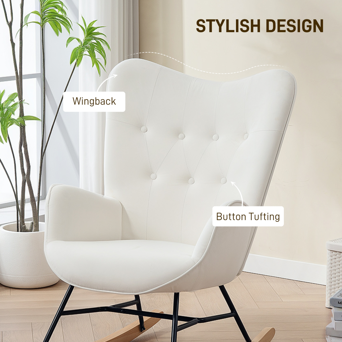 Cream Velvet Rocking Chair – Elegant Comfort for Any Room