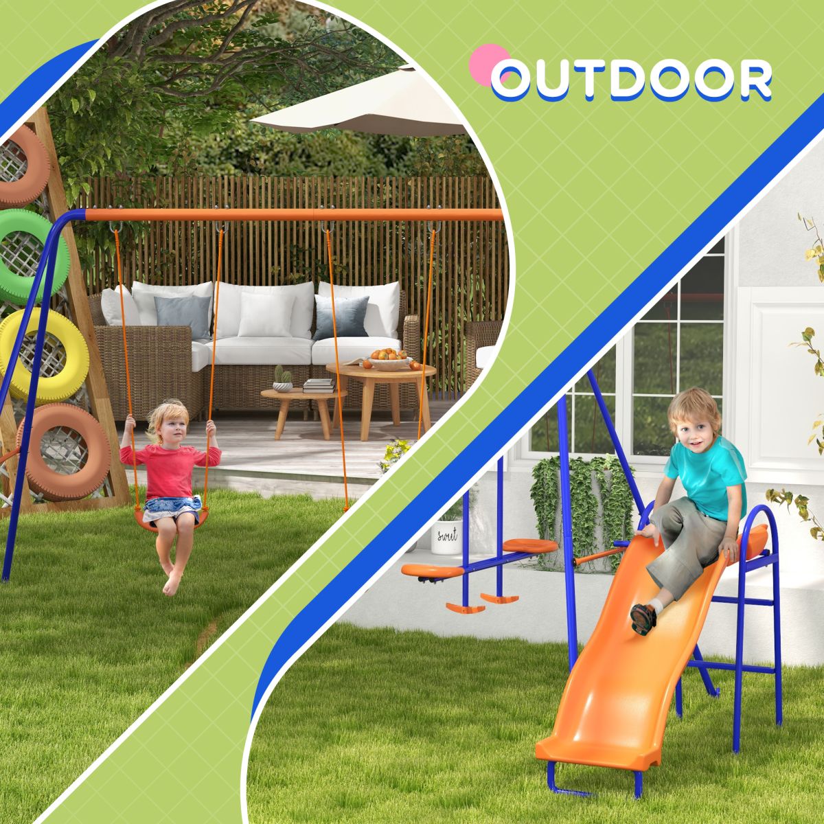 4-in-1 Outdoor Swing & Slide Set – Multicolour