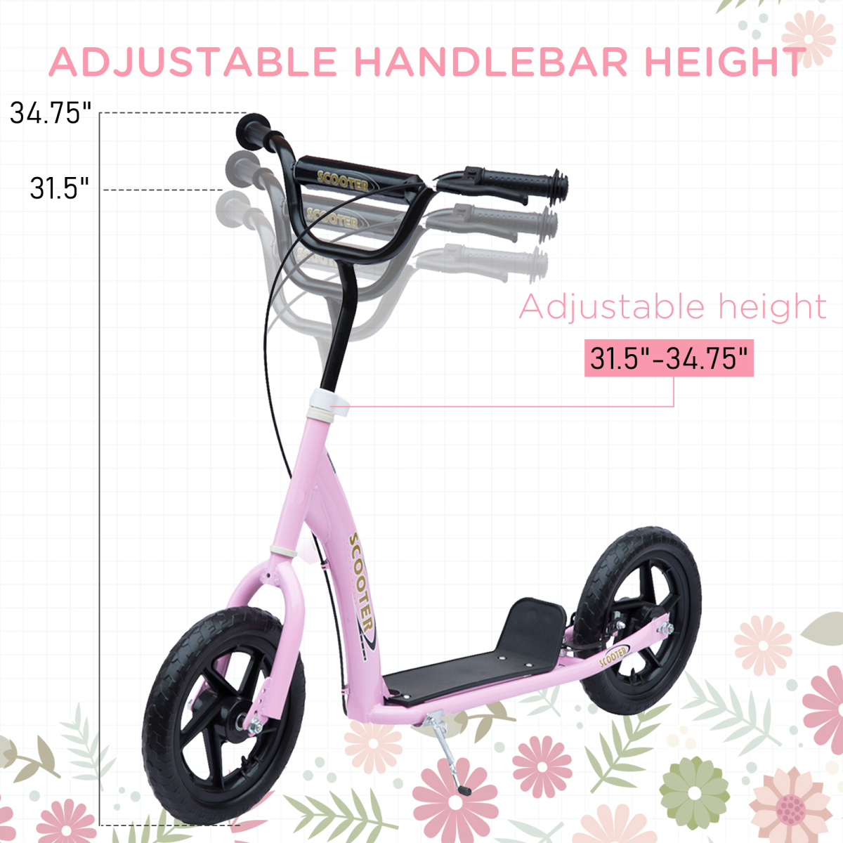 Kids Kick Scooter with Adjustable Handlebar – Pink