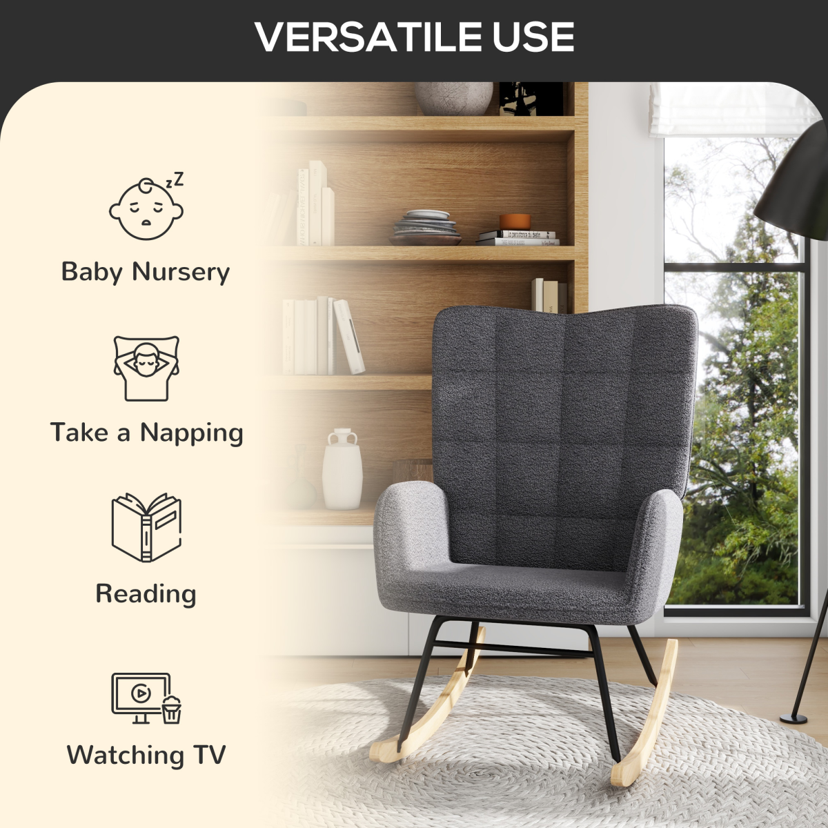 Comfortable Rocking Armchair – Soft Fleece Upholstery, Gentle Rocking Motion HOMCOM