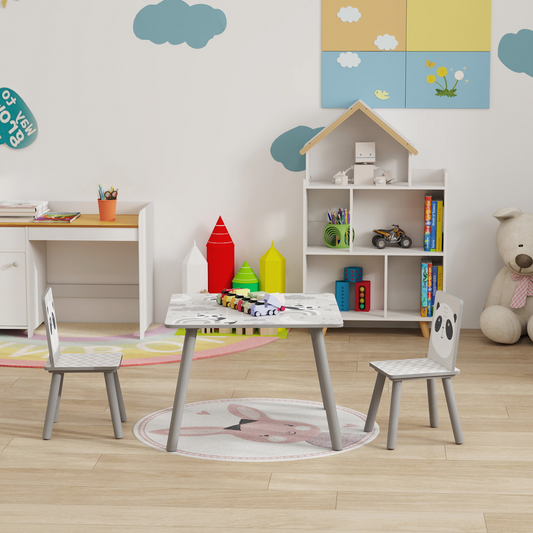 Kids 3-Piece Table & Chair Set – Grey (Desk + 2 Chairs)