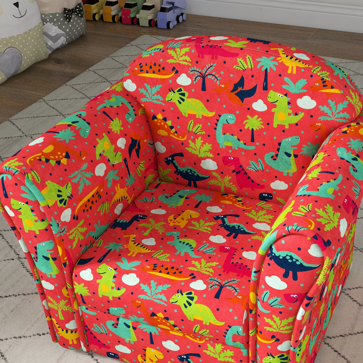 Kids Dinosaur Armchair – Red Toddler Sofa Chair (Ages 18–36 Months)