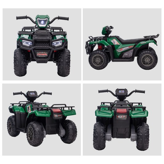 HOMCOM 12V Electric Quad Bike for Kids w/ LED Headlights, Music - Green