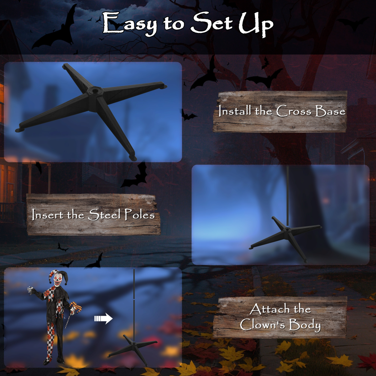 183cm Life-Size Animated Halloween Clown with Sound, Lights & Motion – Black/Orange