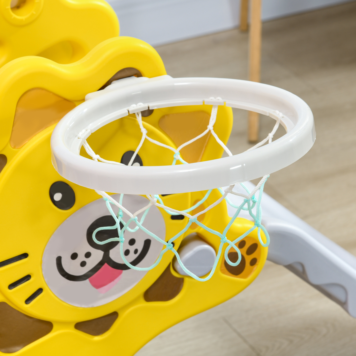 2-in-1 Toddler Slide & Basketball Hoop – Cartoon Lion Design