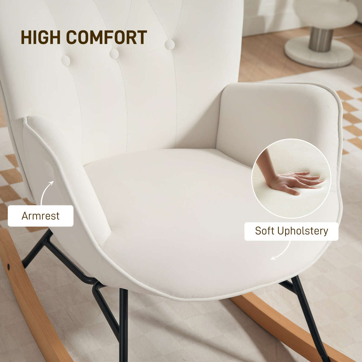 Cream Velvet Rocking Chair – Elegant Comfort for Any Room