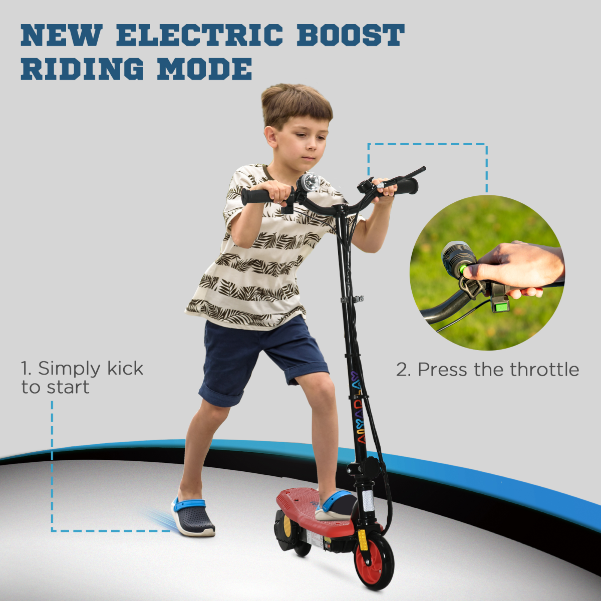 Folding Electric Scooter E-Scooter w/ LED Headlight, for Ages 7-14 Years - Red