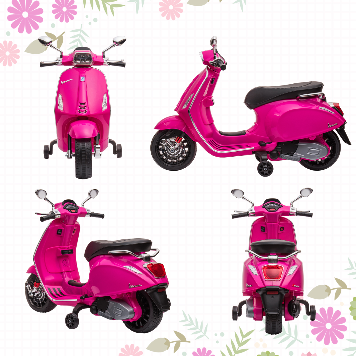 AIYAPLAY  12V Vespa Licensed Kids Ride-On Scooter – Pink