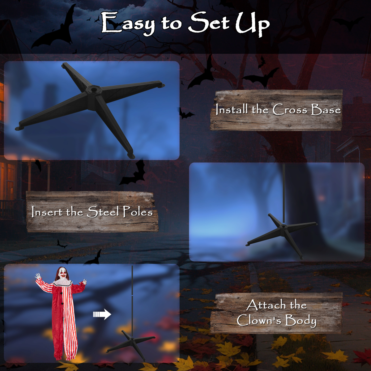 165cm Life-Size Shaking Clown with Sound & Light – Halloween Decoration