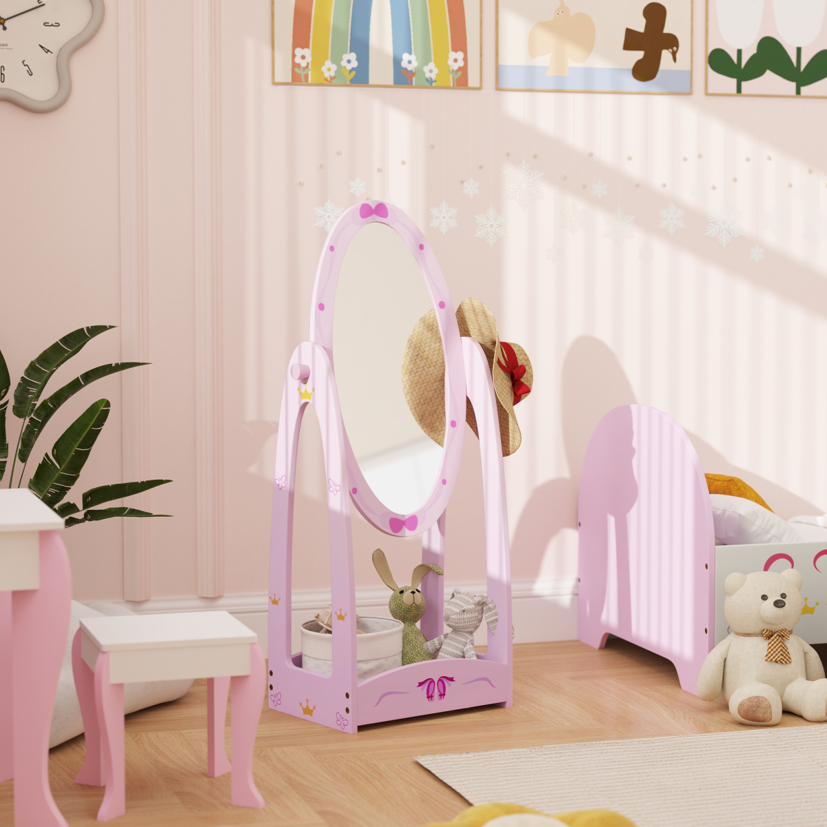 Adorable 360-Degree Rotatable Mirror with Storage for Children's Room