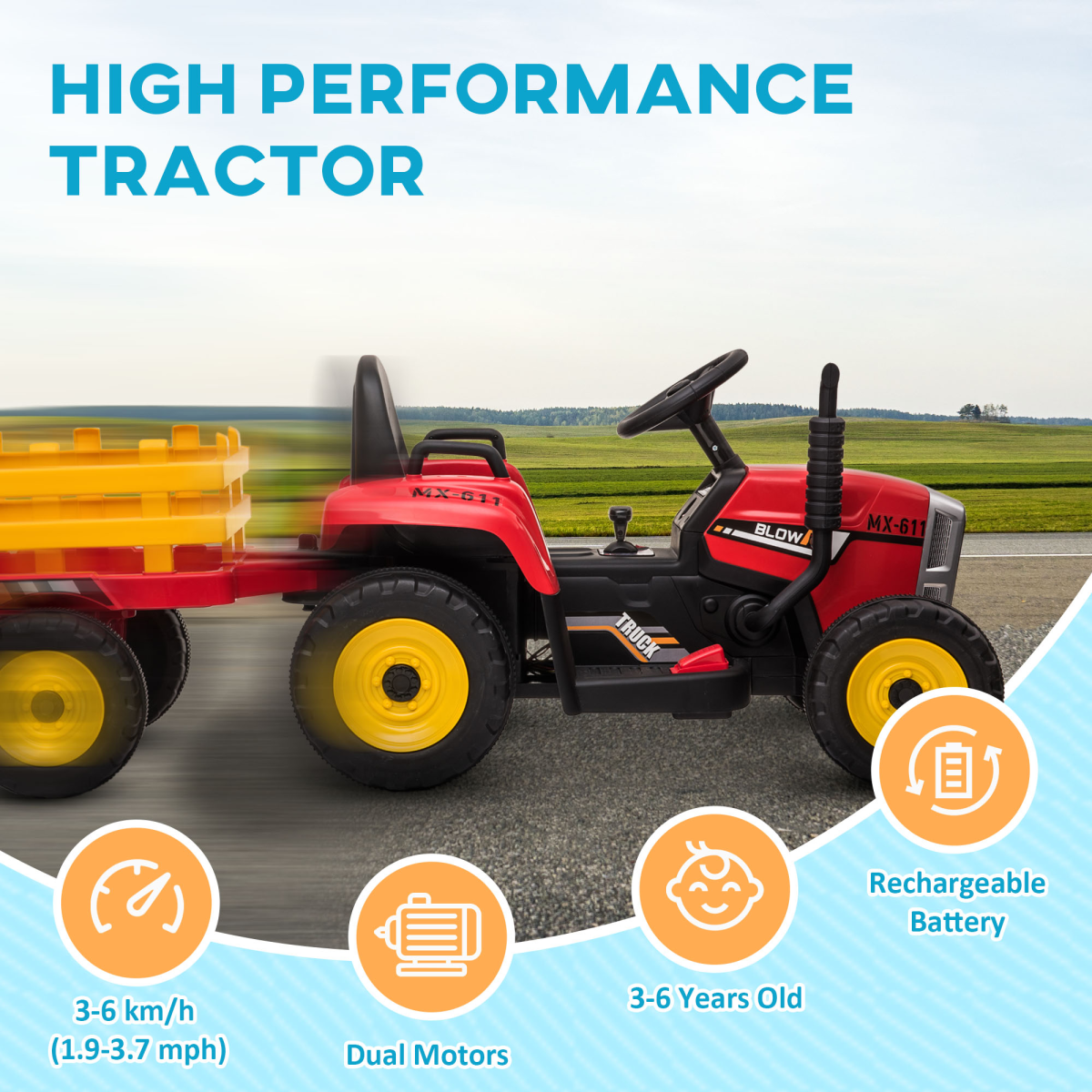 HOMCOM Ride-On Tractor with Remote Control & Detachable Trailer – Red