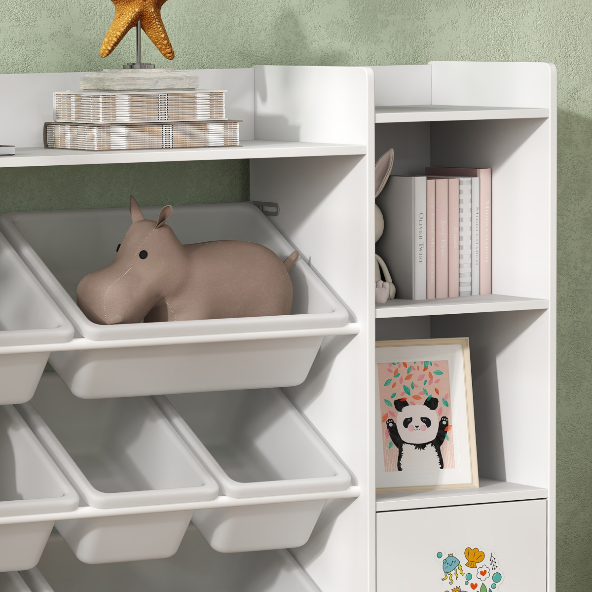 Kids Storage Organiser with Bookcase, Toy Bins & Cupboard