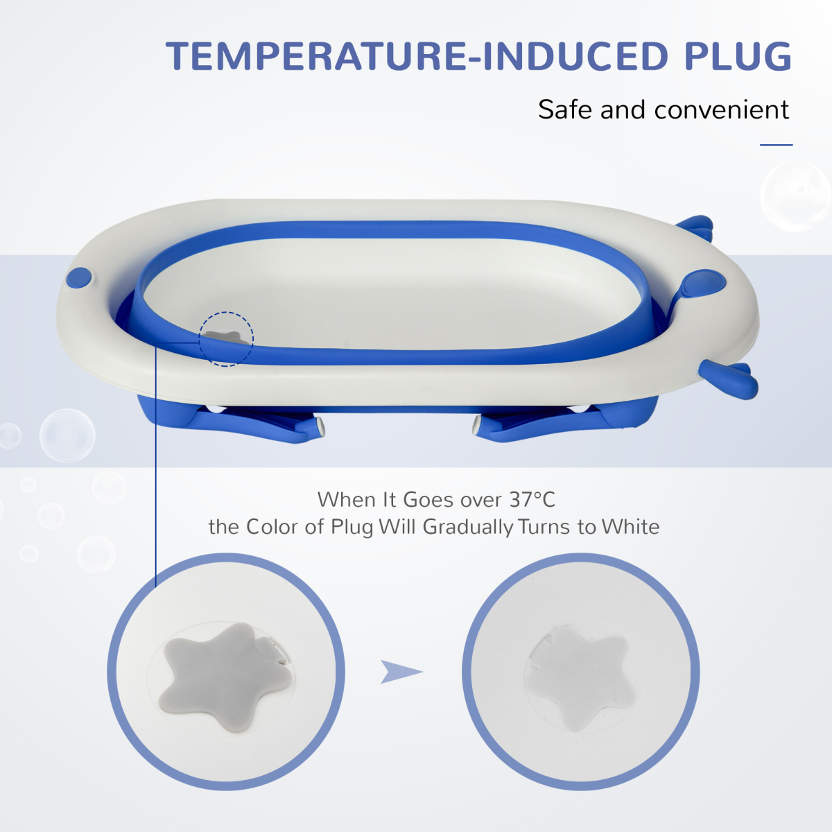 Foldable Baby Bath Tub Ergonomic with Temperature-Induced Water Plug