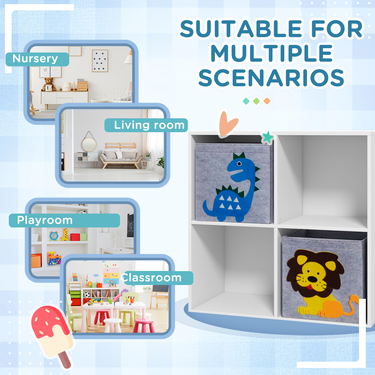 Kids Toy Organiser with 2 Fabric Drawers – White & Grey