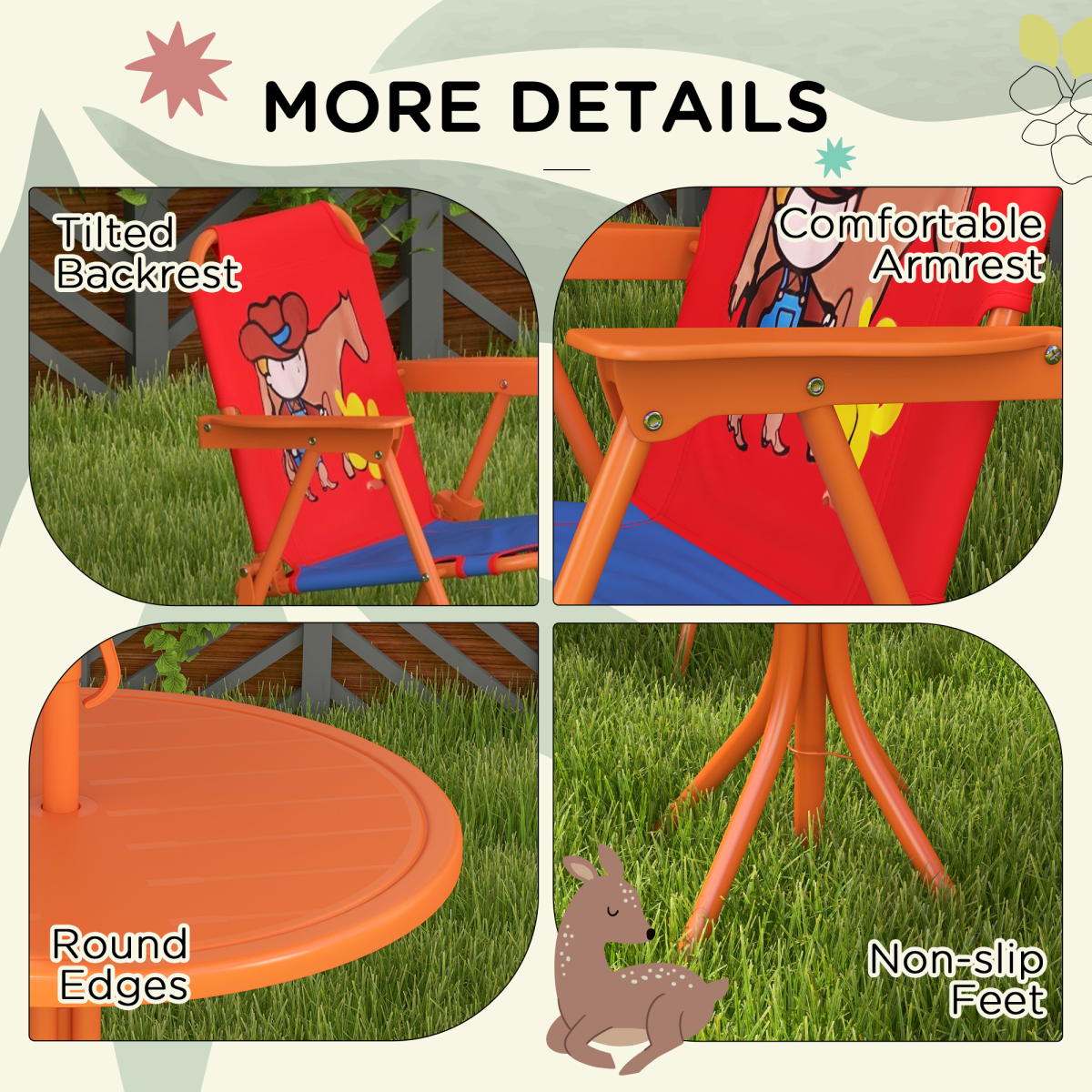 Kids Cowboy-Themed Garden Set – 4-Piece Table, Chairs & Adjustable Parasol (Ages 3–6)