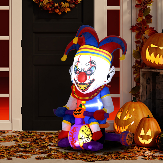 Inflatable Creepy Clown on Bike with LED Lights – Outdoor Halloween Decoration