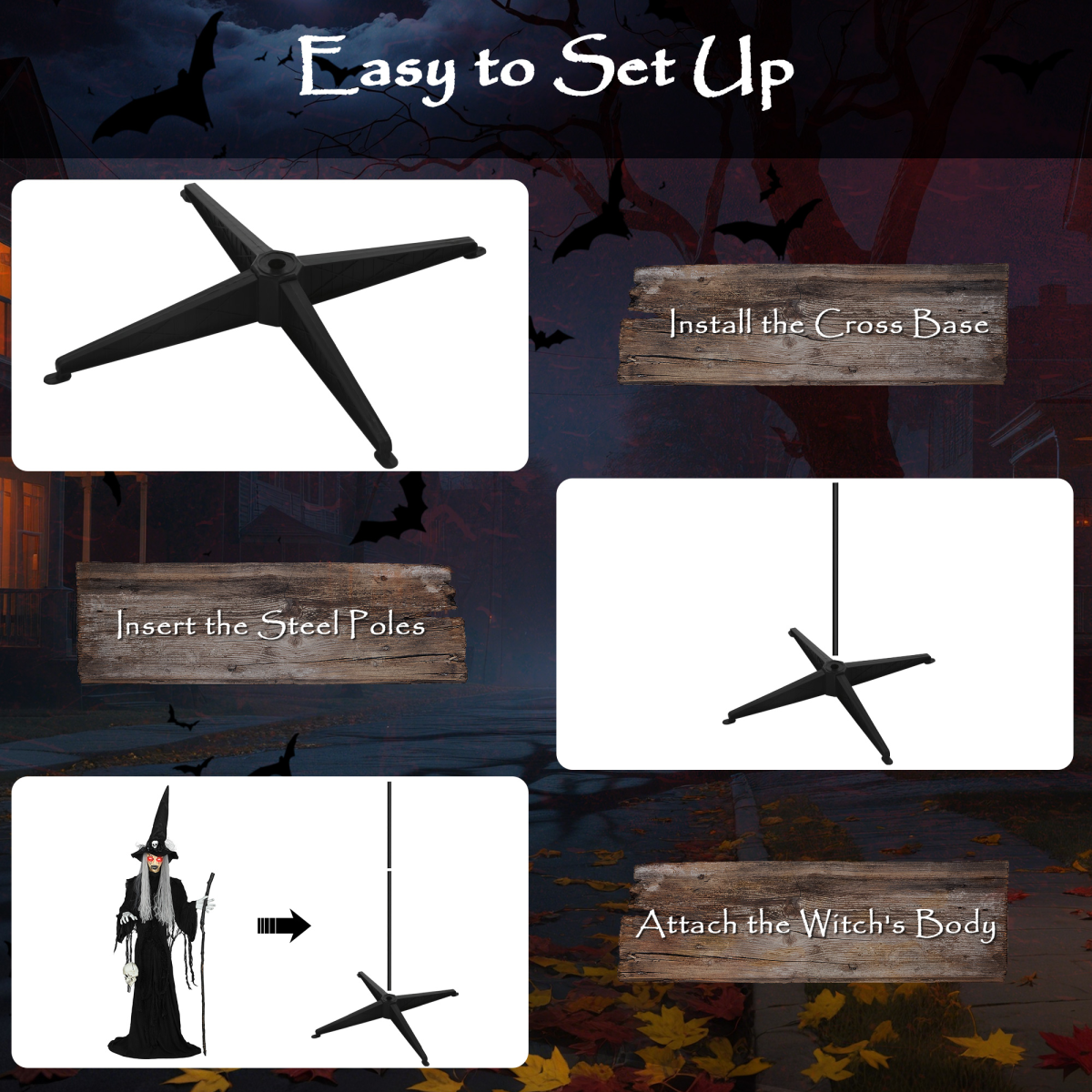 170cm Life-Size Halloween Witch with Sound, Lights & Motion – Black/White