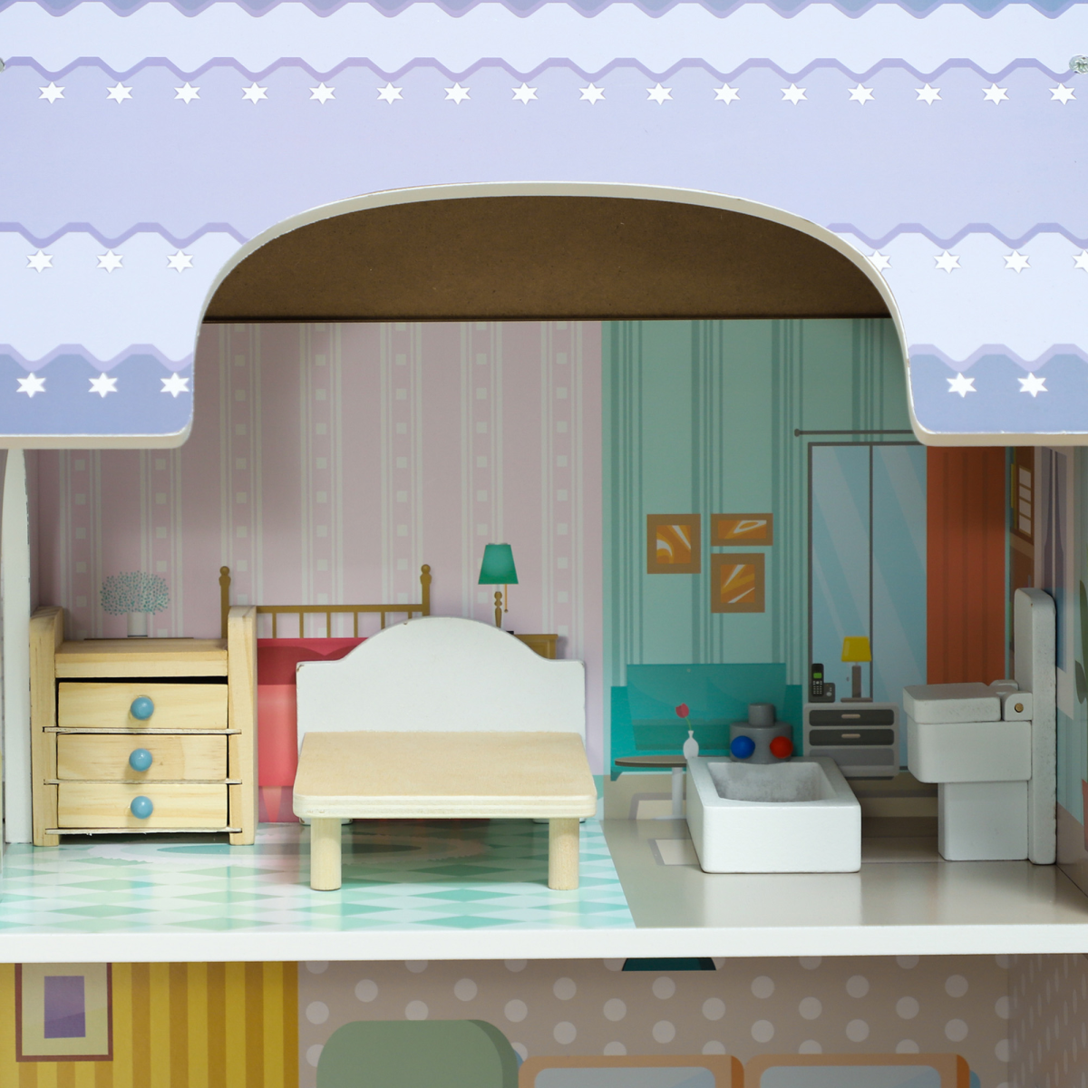 Wooden Dollhouse with Furniture & Balcony – Multicolour (60cm, Ages 3–6)