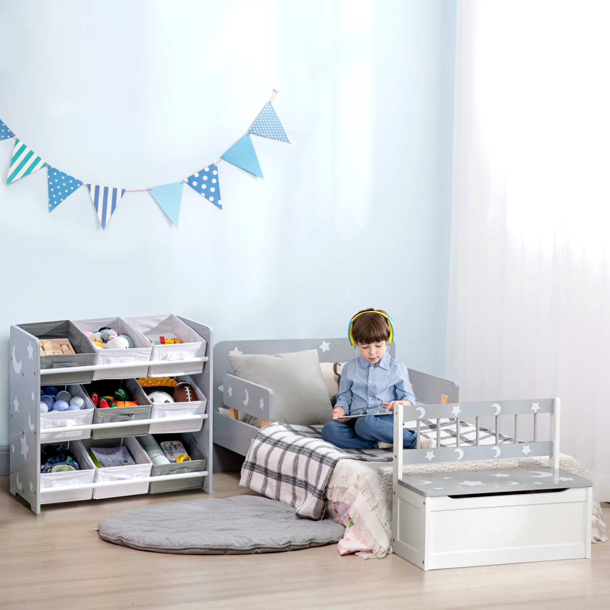 Kids Storage Unit with 9 Removable Baskets – Grey