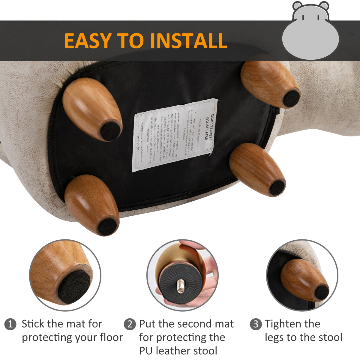 Kids Hippo Storage Ottoman – Cream White HOMCOM