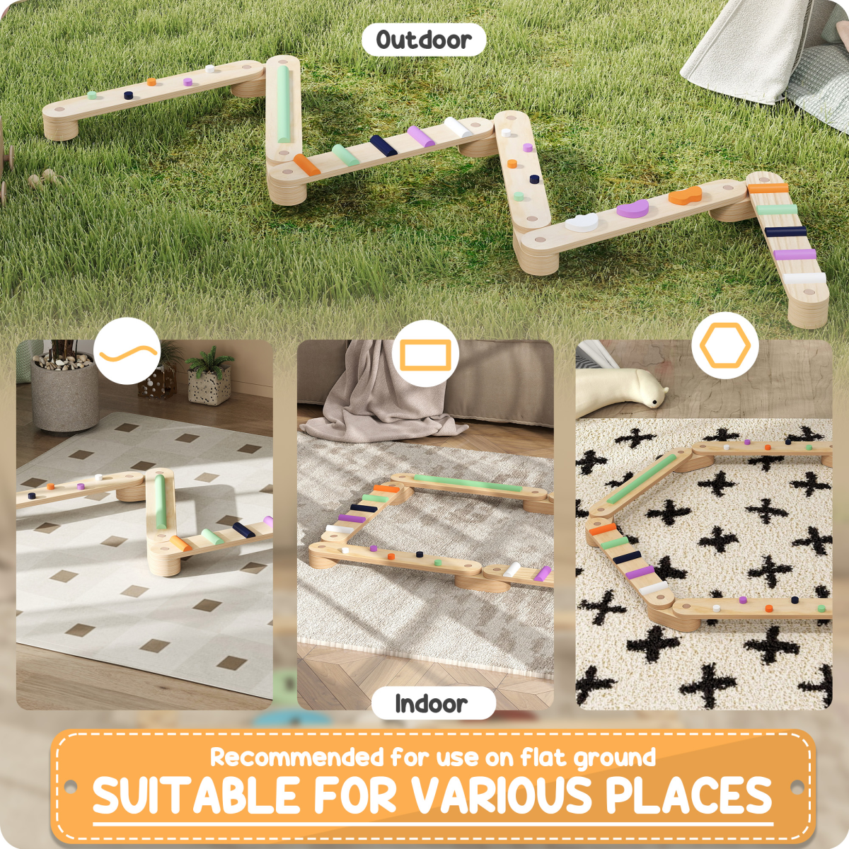 Kids Balance Board Set – 8 Bases, 6 Beams | Multicolour