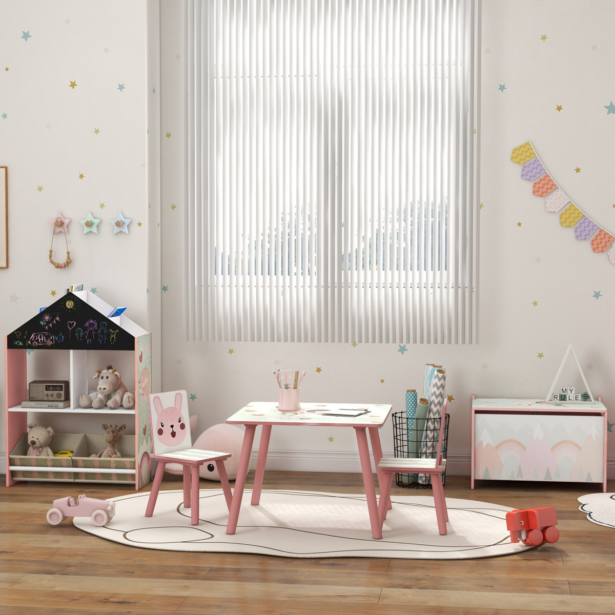 Kids Table & Chairs Set – 3-Piece Desk with 2 Chairs, Pink (Ages 3–8)