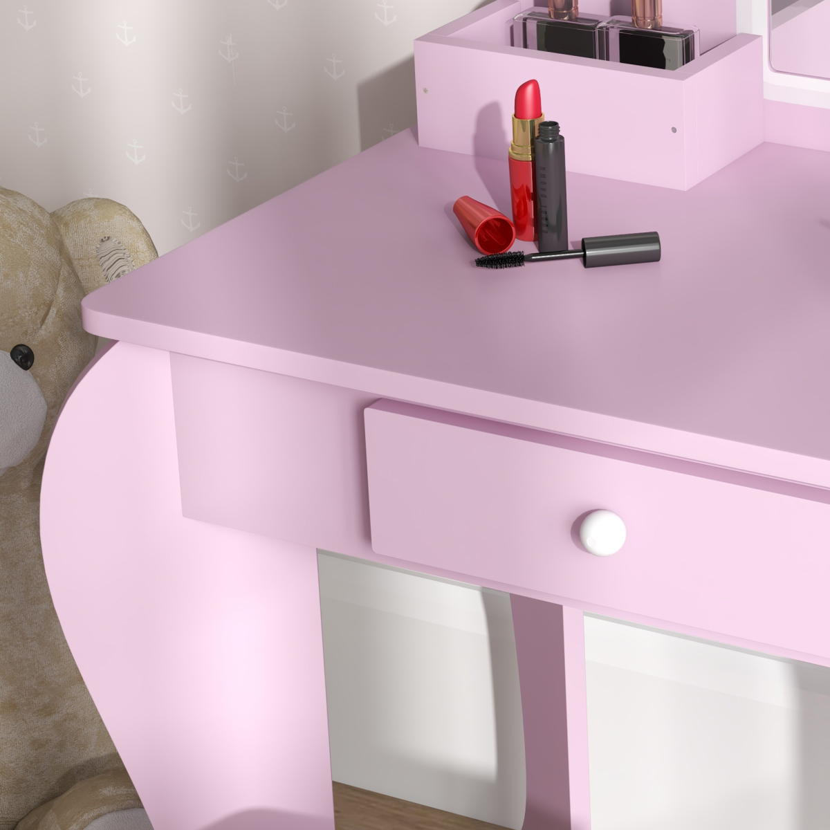 Kids Vanity Table & Stool Set with Cloud Mirror – Pink