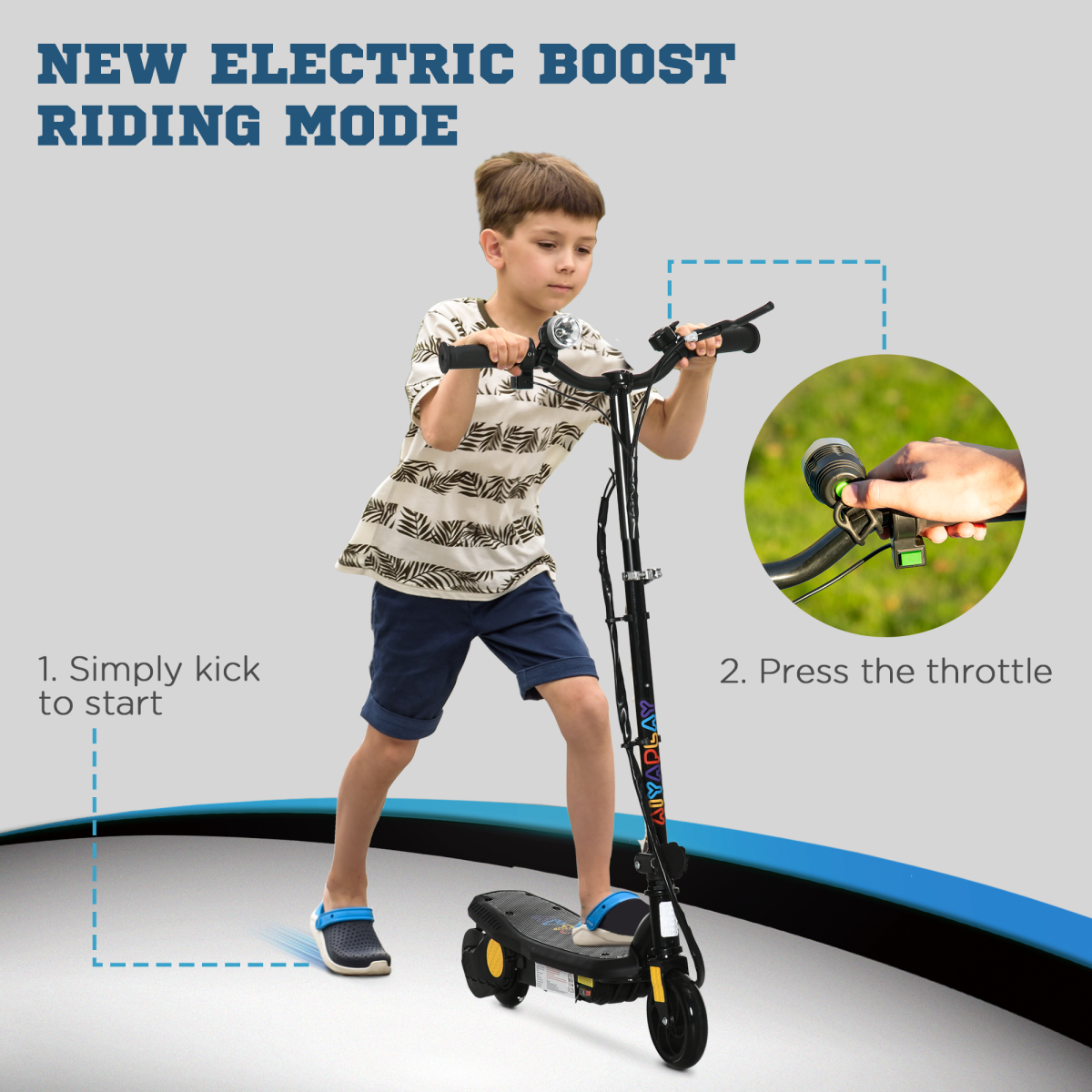Folding Electric Scooter E-Scooter w/ LED Headlight, for Ages 7-14 Years - Black