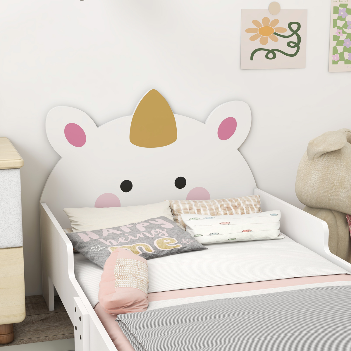 Kids Unicorn Bed Frame with Side Panels – Pink & White (Ages 3–6)