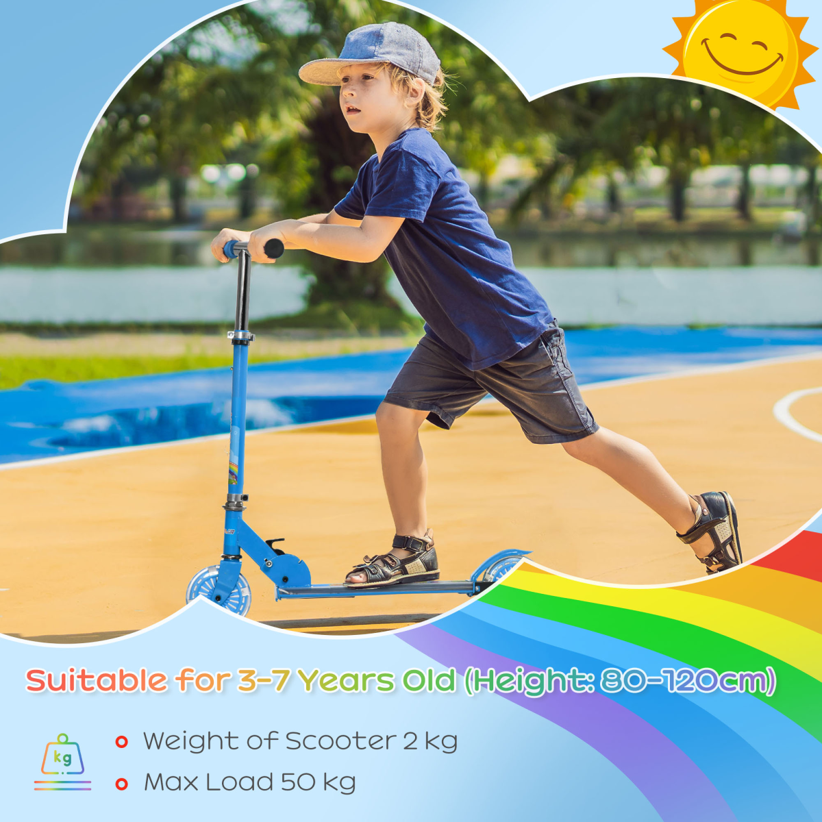 Scooter for kids Aged 3-7 Years w/ Lights, Music, Adjustable Height - Blue