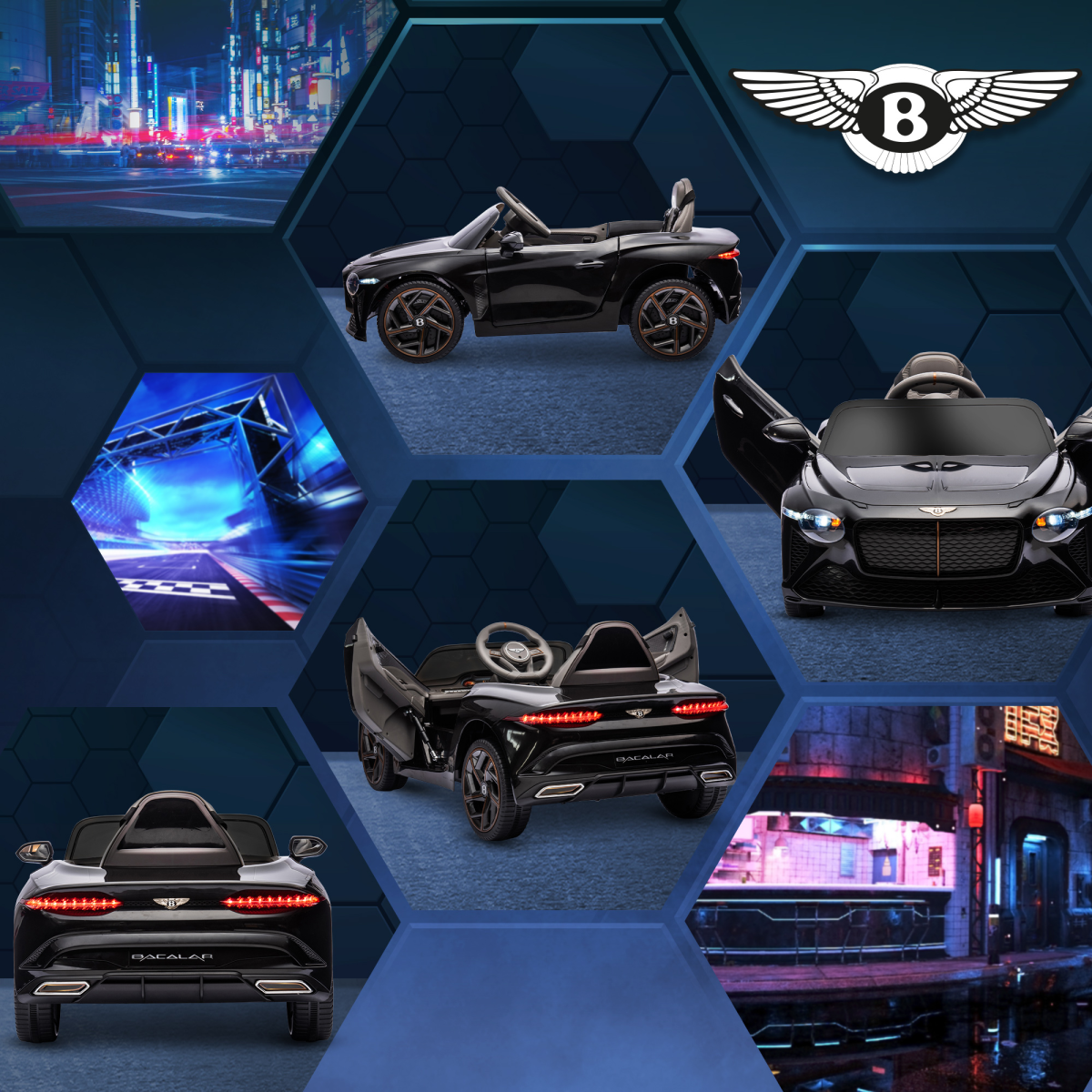 Bentley Bacalar Licensed 12V Kids Electric Car w/ Portable Battery - Black