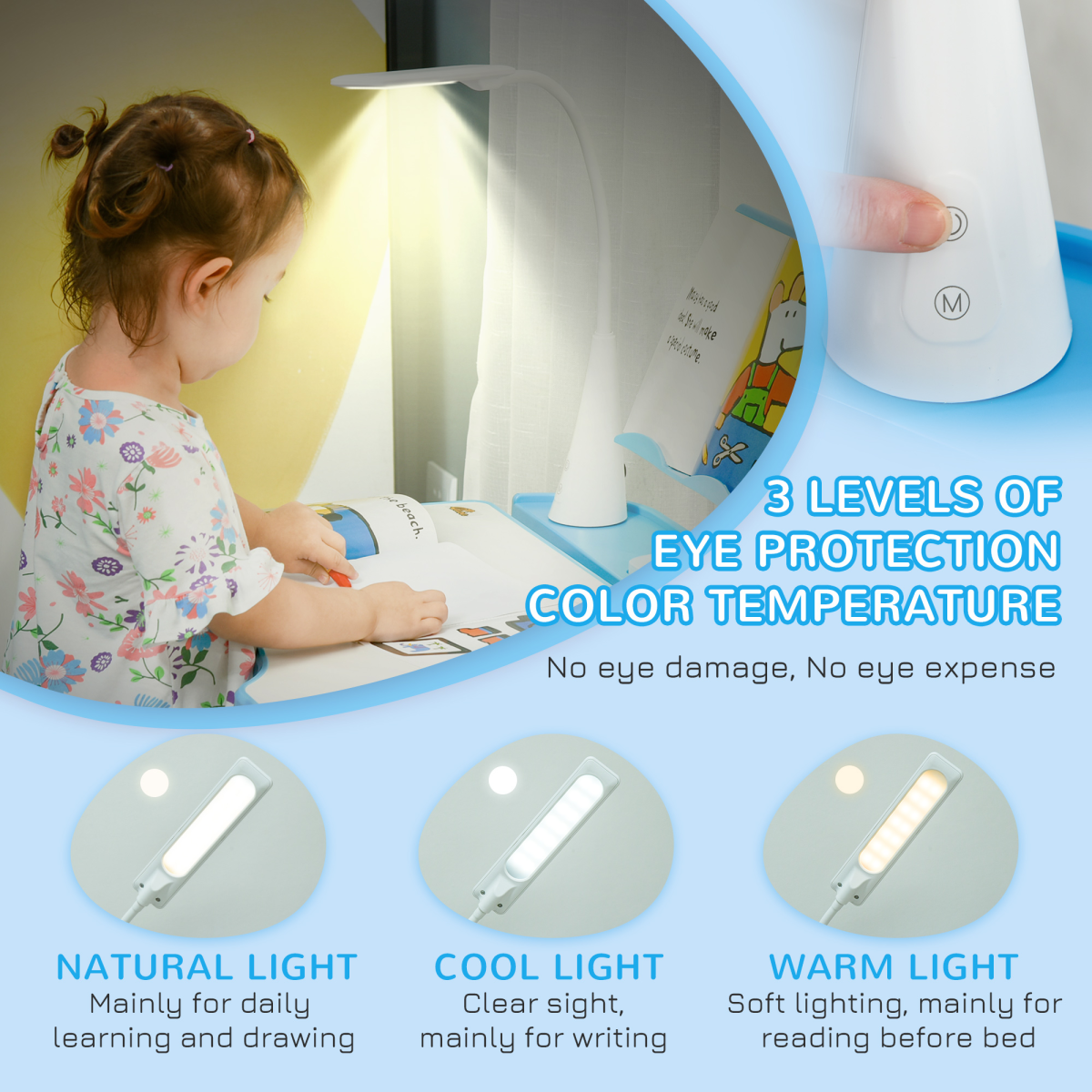 Adjustable Kids Study Desk & Chair Set with Lamp – Blue