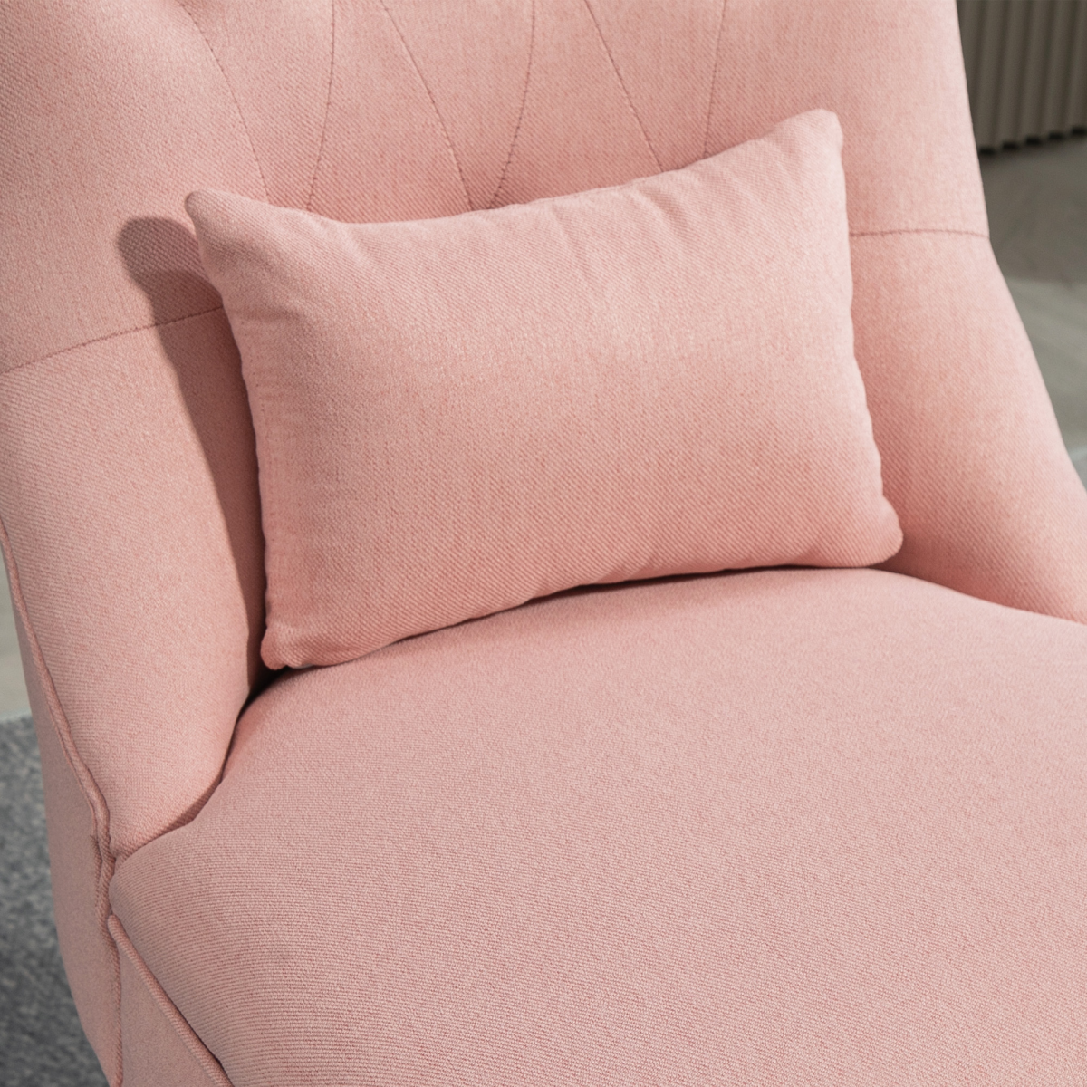 Fabric Single Sofa Upholstered with Pillow Wood Leg Pink