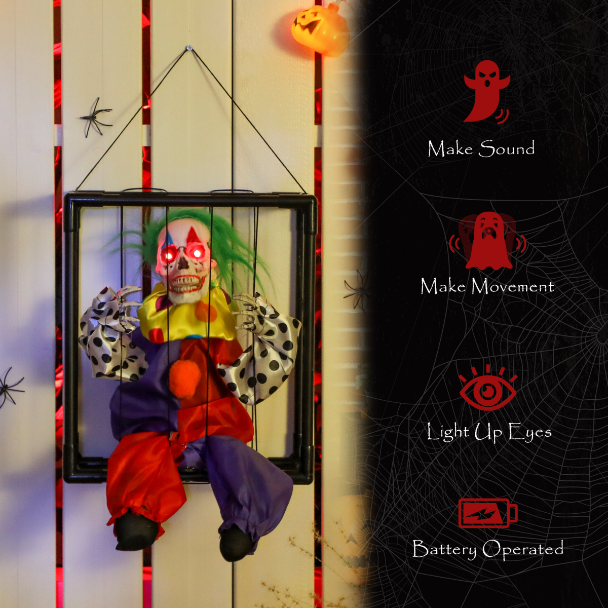 Sound-Activated Halloween Clown with Evil Laugh & Lights – Multi-Coloured