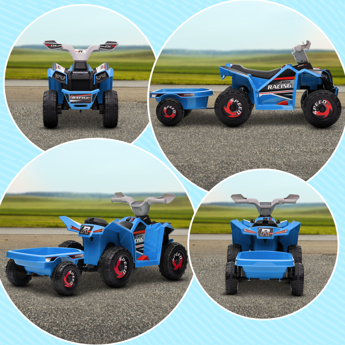 HOMCOM Electric Quad Bike, 6V Kids Ride-On ATV with Back Trailer - Blue