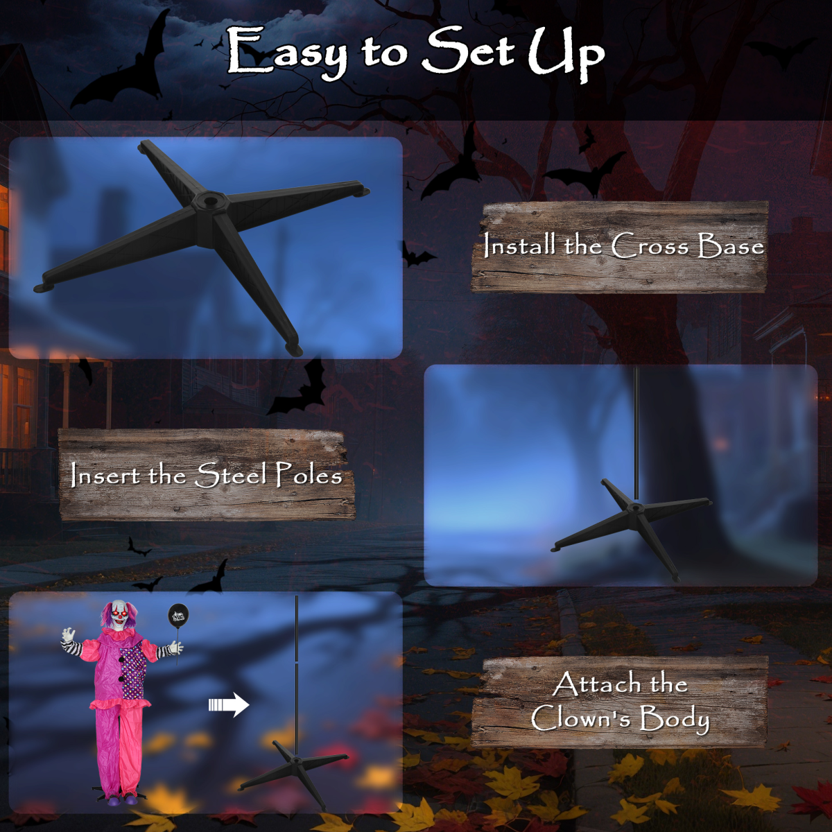 175cm Life-Size Halloween Clown with Moving Body, Mouth & Lights – Pinkish Purple