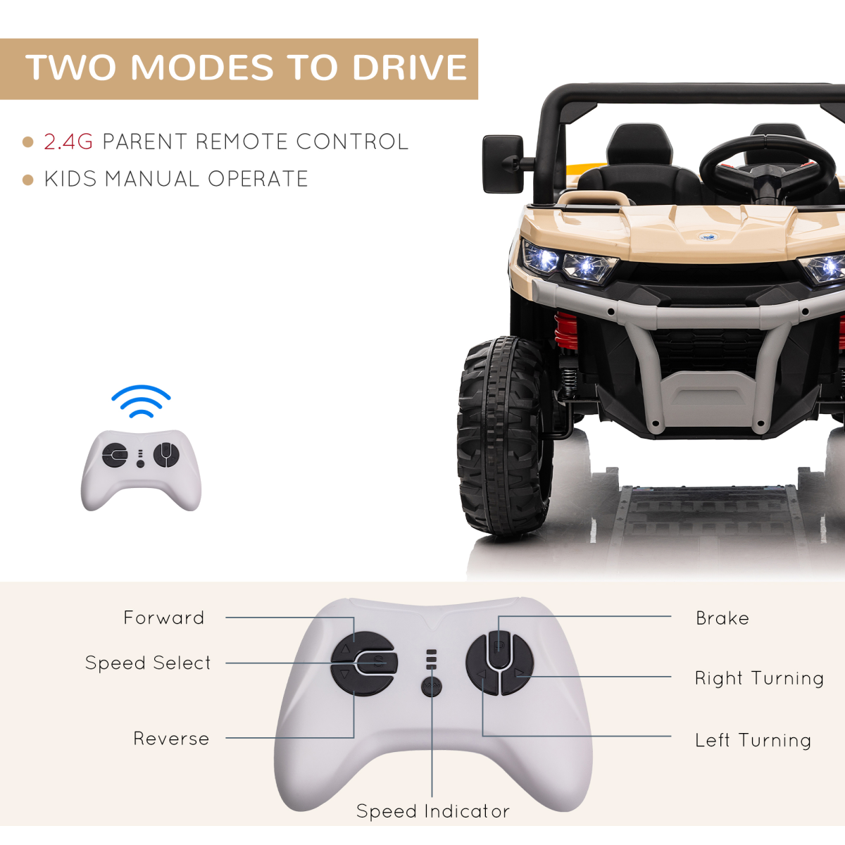 Two-Seater Kids Ride on Truck w/ Electric Bucket, Parental Remote - Yellow